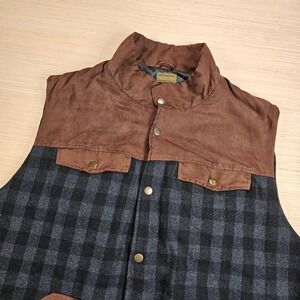 Boulder Creek Vest Mens 3XL Big Black Brown Plaid Wool Blend‎ Suede Puffer Vest
